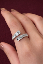 Graduated Emerald Diamond Bypass Ring, Emerald Cut Diamond Twist Ring, Modern Bypass Diamond Engagement Ring, Unique Diamond Statement Ring