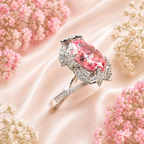 Pink Oval Lab Grown Diamond Engagement Ring, 2.50 Carat Pink Diamond Ring, Floral Halo Ring, Diamond Accent Band, Statement Ring, 10K 14K