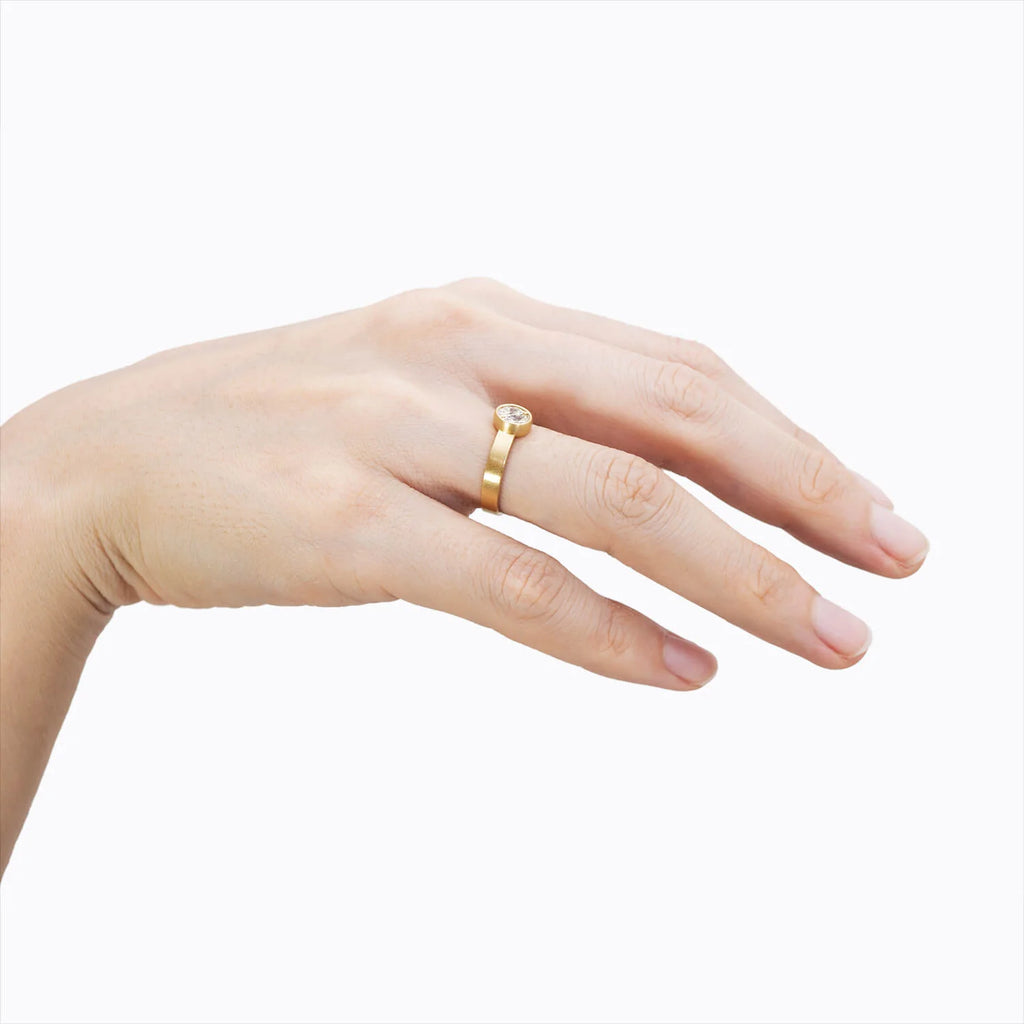 Half Moon Diamond | Matte Finish Ring | Lab Created Diamond | 14K Solid Gold