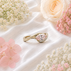 Pink Marquise Lab Grown Diamond Engagement Ring, Minimalist Crossover Ring, Pavé Diamond Band, Dainty Wedding Ring, 10K 14K 18K Gold