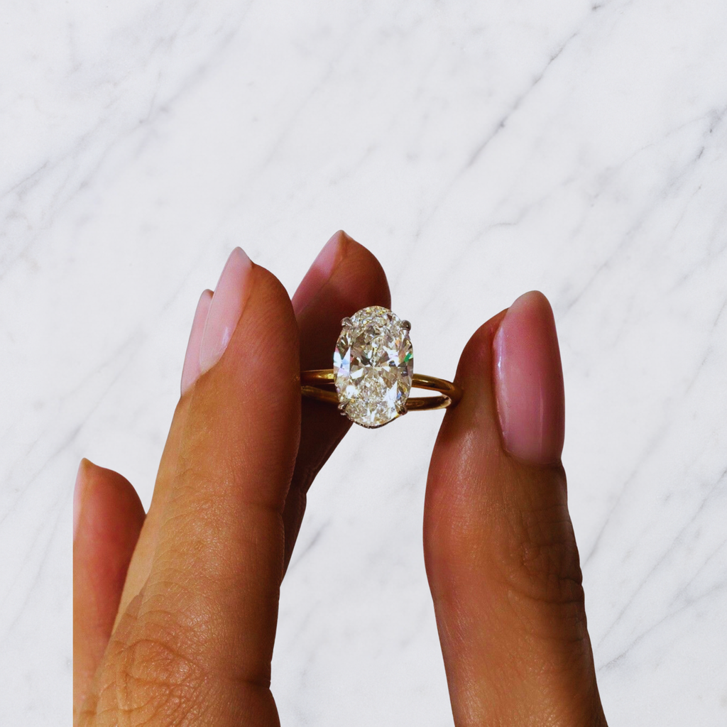 Oval Engagement Ring | Lab Grown Diamond | Hidden Halo | 14K Yellow Gold