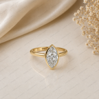 Marquise Cut Lab Grown Diamond Bezel Set Solitaire Ring in Solid 14K Gold