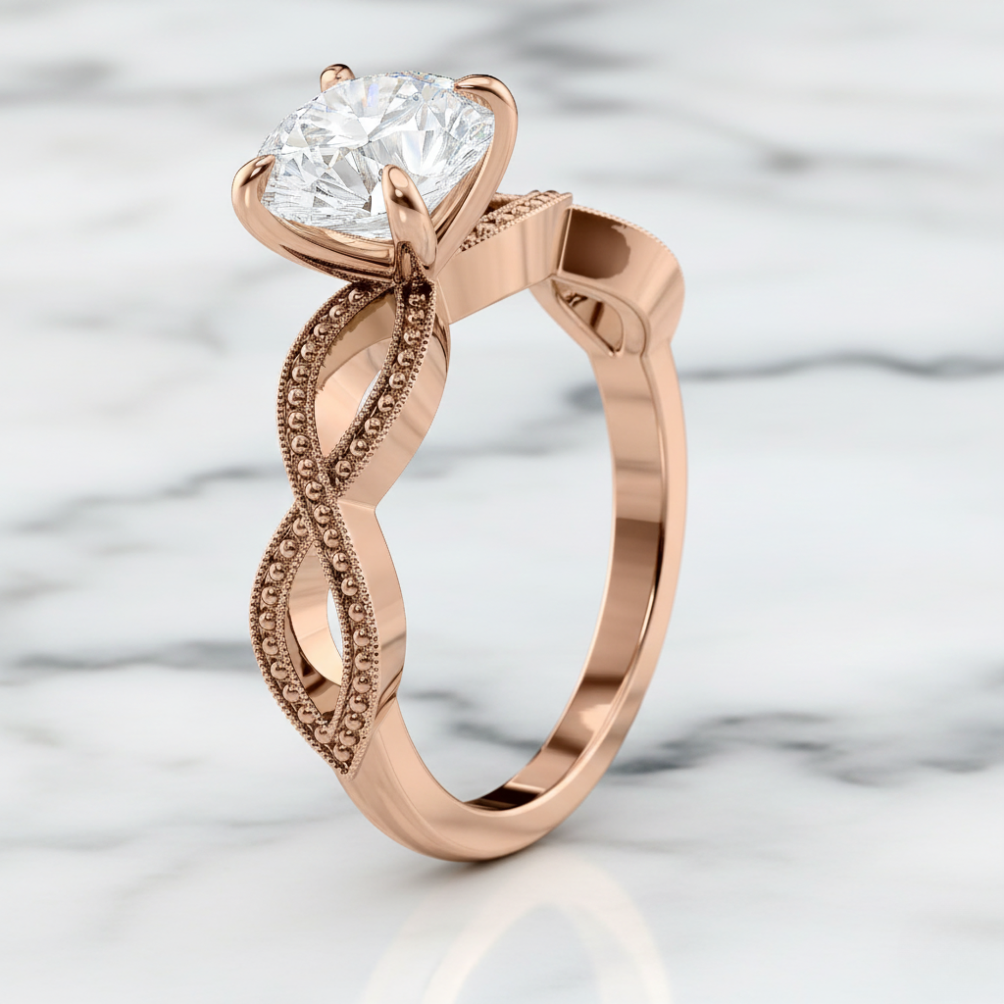 Elegant Round Engagement Ring with Milgrain Infinity Band | Lab Grown Diamond | 14K Yellow Gold