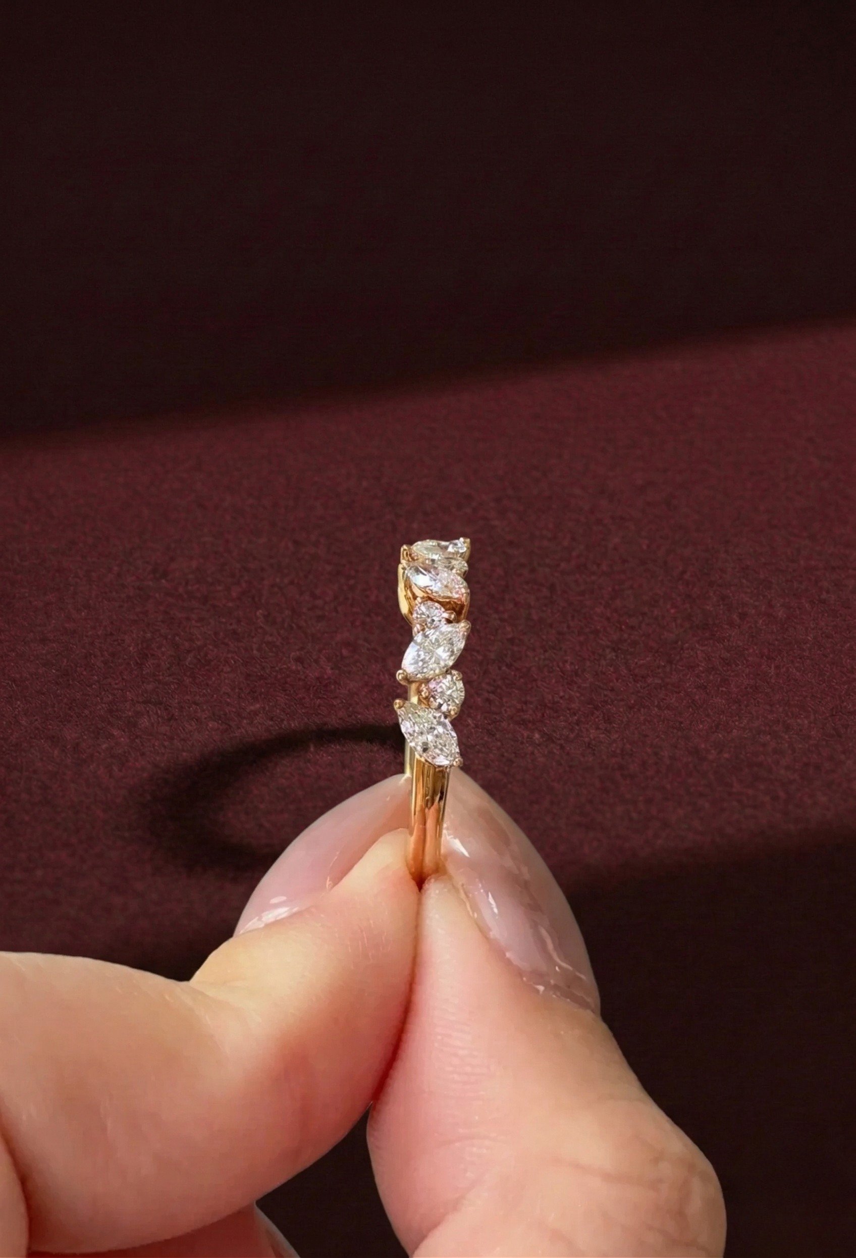 Marquise & Round Lab Grown Diamond Band, 1.15 Carat Mixed Shape Diamond Ring, Marquise Diamond Wedding Band, Unique Diamond Anniversary Ring