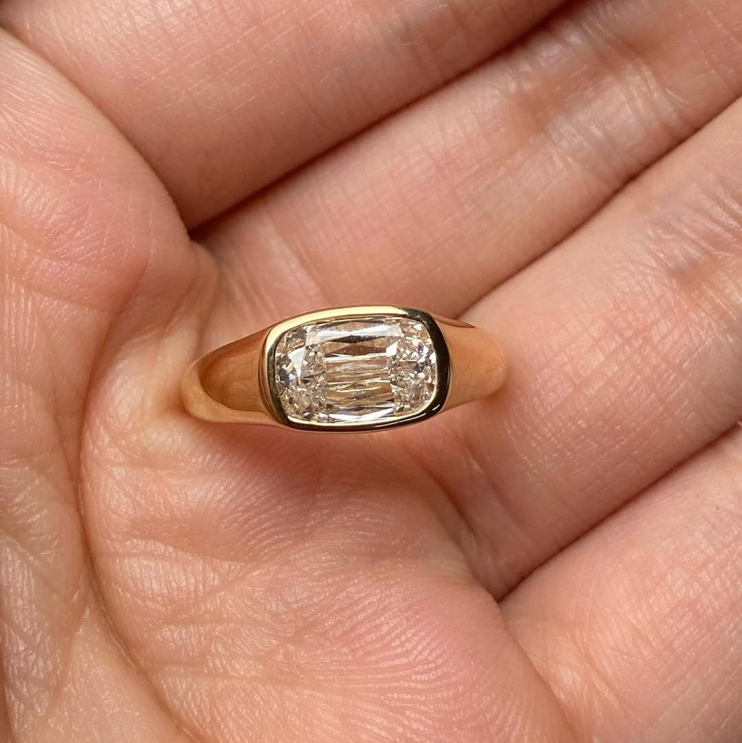 Modern Criss Cut Bezel Engagement Ring | Lab Grown Diamond | 14K Yellow Gold Fine Jewelry