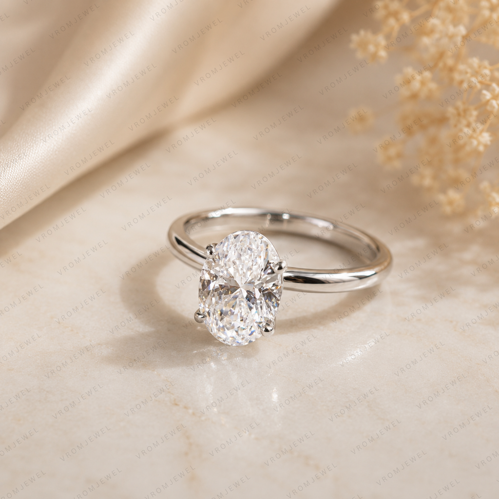 Oval Lab Grown Diamond Solitaire Engagement Ring in Solid 14K Gold