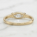 Moval Cut East West Half Bezel Solitaire Ring | Lab Grown Diamond | 14K Yellow Gold