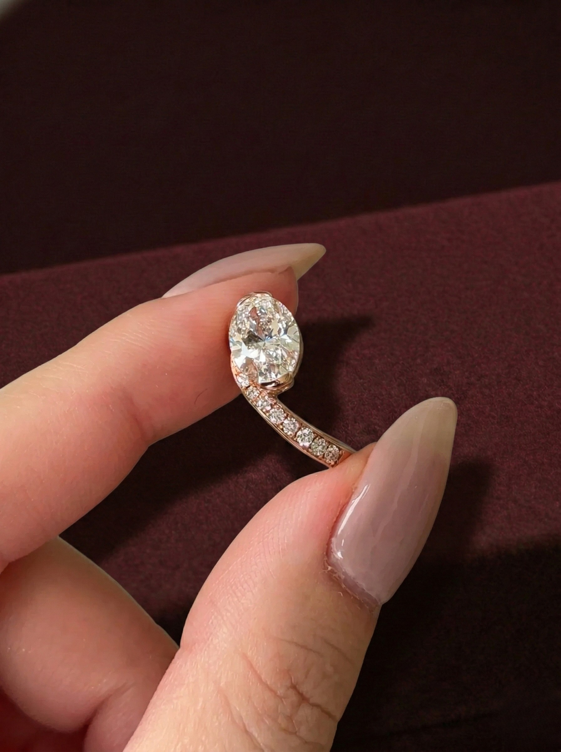 Oval Lab Grown Diamond Engagement Ring, Oval Solitaire Twist Ring, 14K Gold Diamond Ring, Unique Bypass Engagement Ring, IGI Certified