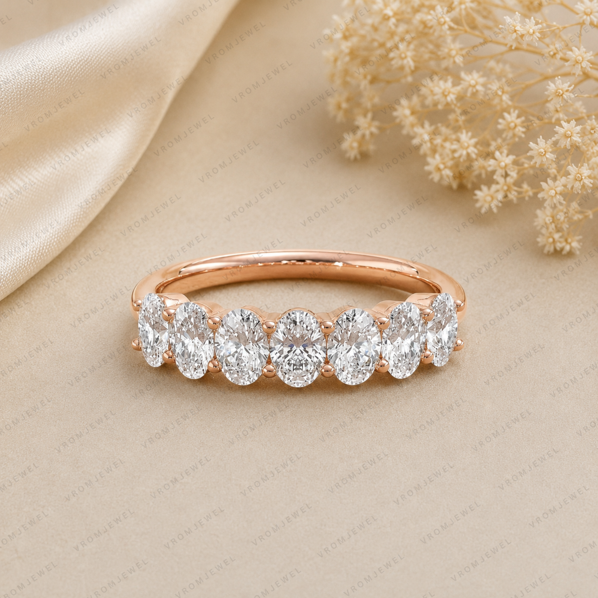 Oval Lab Grown Diamond Anniversary Band in Solid 14K Gold