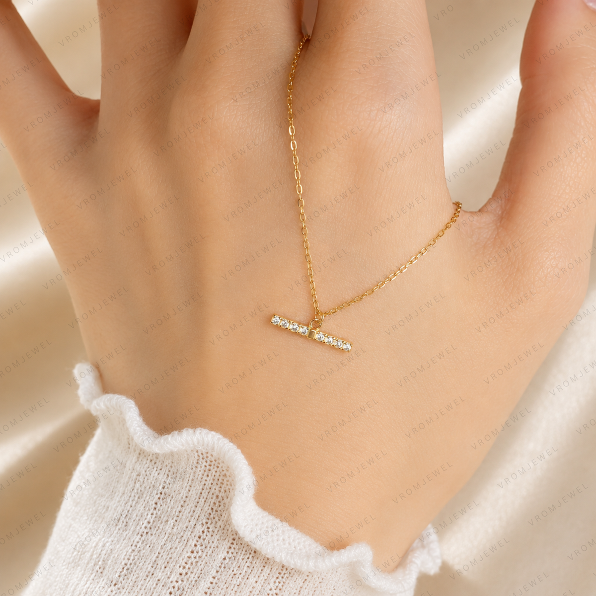 Vintage Geometric Lab Grown Diamond Necklace, Round Diamond Pendant Necklace, Art Deco Diamond Necklace, Solid Gold Necklace