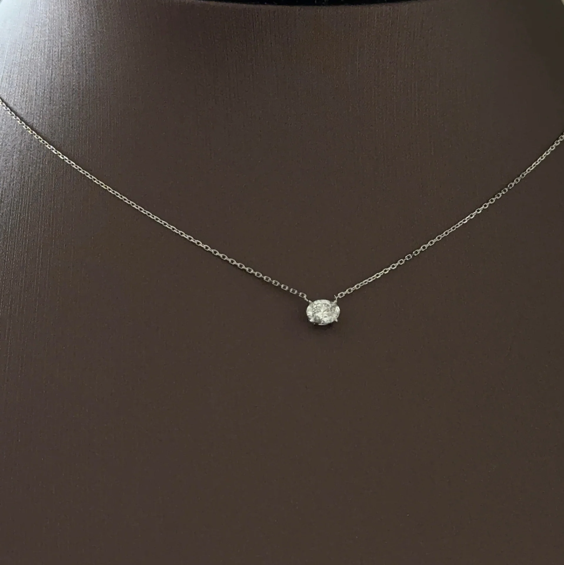 Oval Cut East West Pendant Necklace | Lab Grown Diamond | 14K Yellow Gold Minimalist