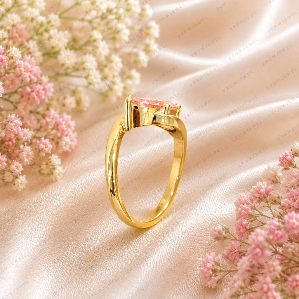 Pink Marquise Lab Grown Diamond Engagement Ring, 1.30 Carat Pink Diamond Ring, Minimalist Solitaire Ring, Unique Curved Setting, 10K 14K