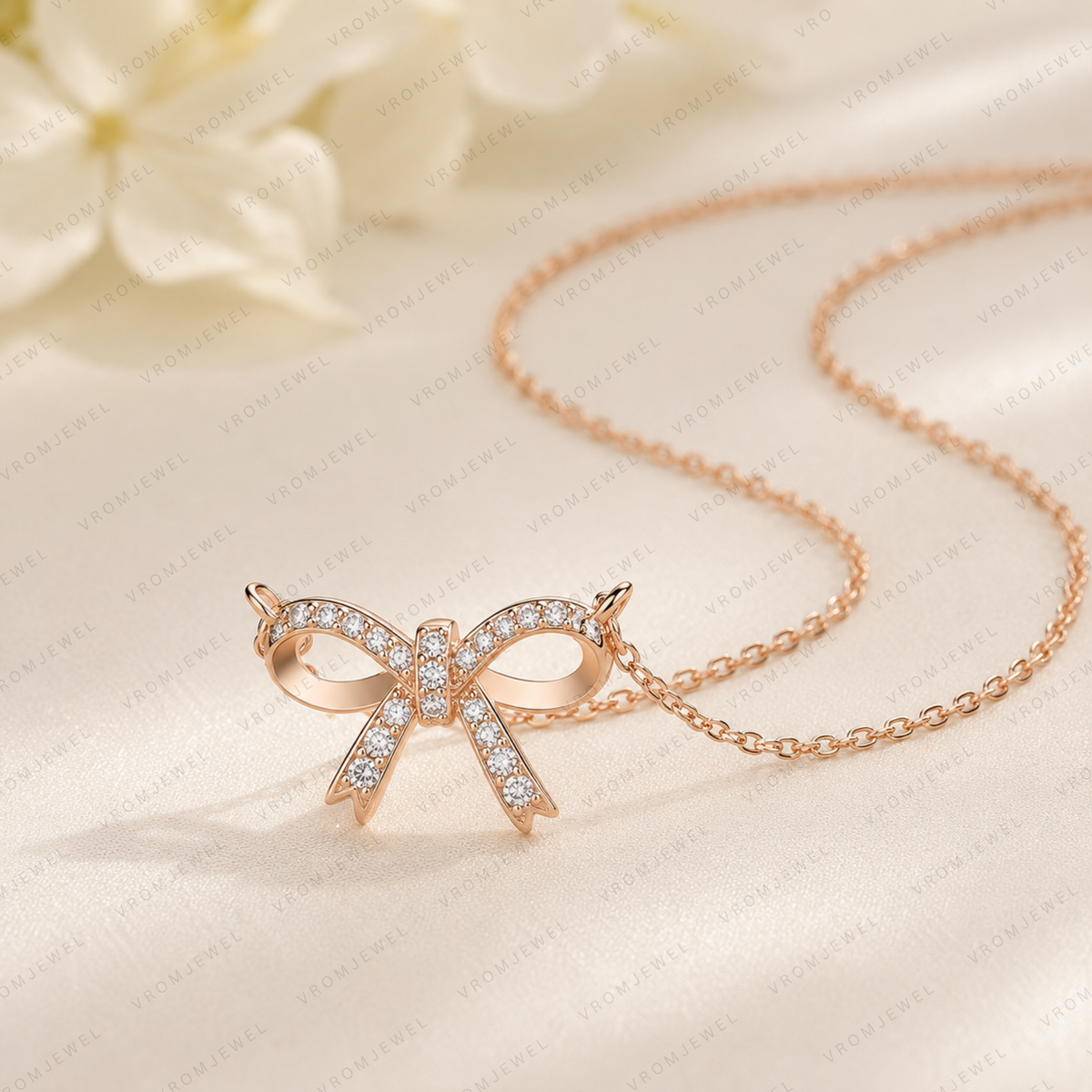 Bow Diamond Necklace, Lab Grown Diamond Bow Pendant, Solid Gold Bow Necklace, Minimalist Ribbon Necklace, Cute Diamond Necklace