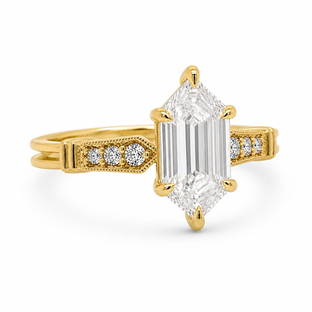 Hexagon Diamond Signet Ring, Hexagon Lab Grown Diamond Ring, Modern Geometric Gold Ring, Statement Diamond Ring, Unique Signet Ring