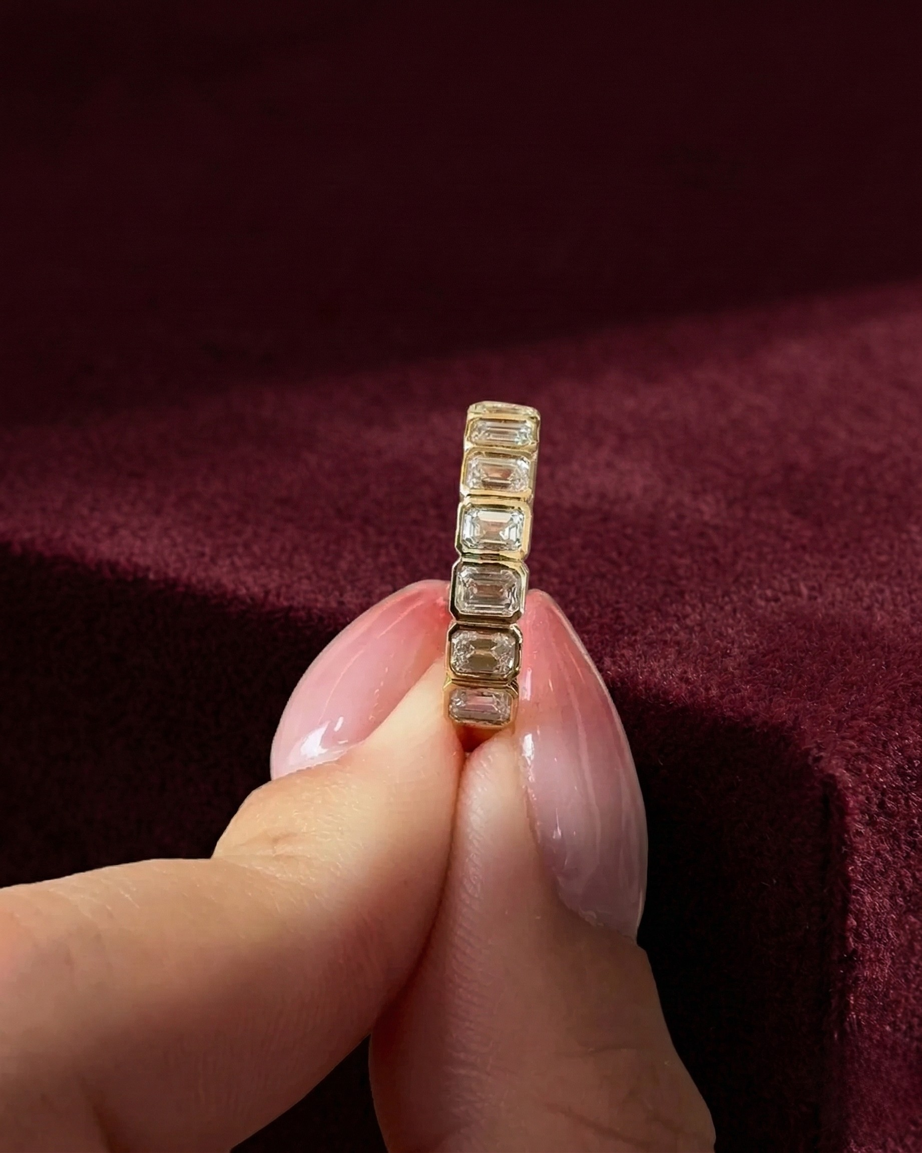 Emerald Cut Diamond Eternity Band, Emerald Diamond Full Eternity Ring, Bezel Set Emerald Diamond Wedding Band, Emerald Cut Stackable Ring.