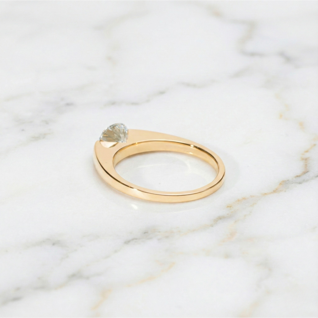 Modern Round Cut East West Ring | Lab Grown Diamond | 14K Yellow Gold Sleek Design