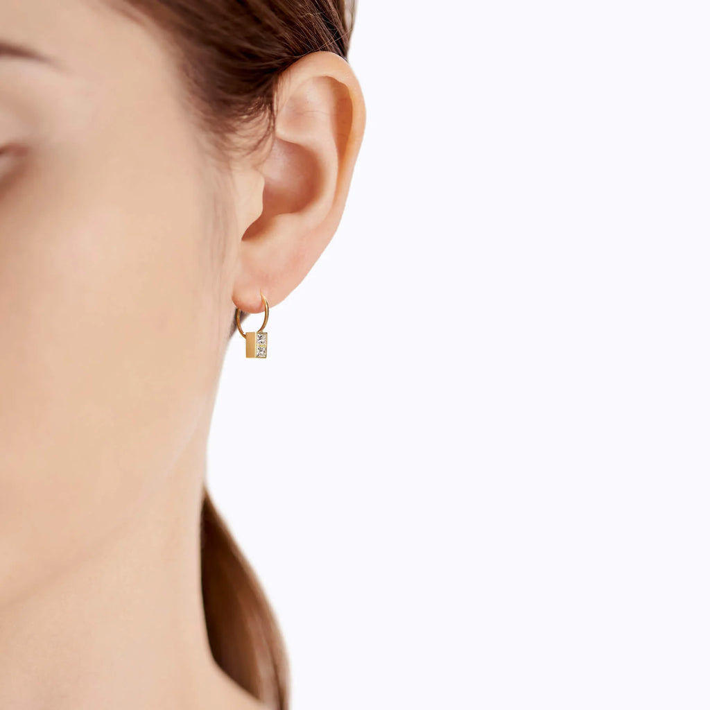 Geometric Rectangle Box Drop Earrings | Lab Grown Diamond | 14K Yellow Gold Modern Style