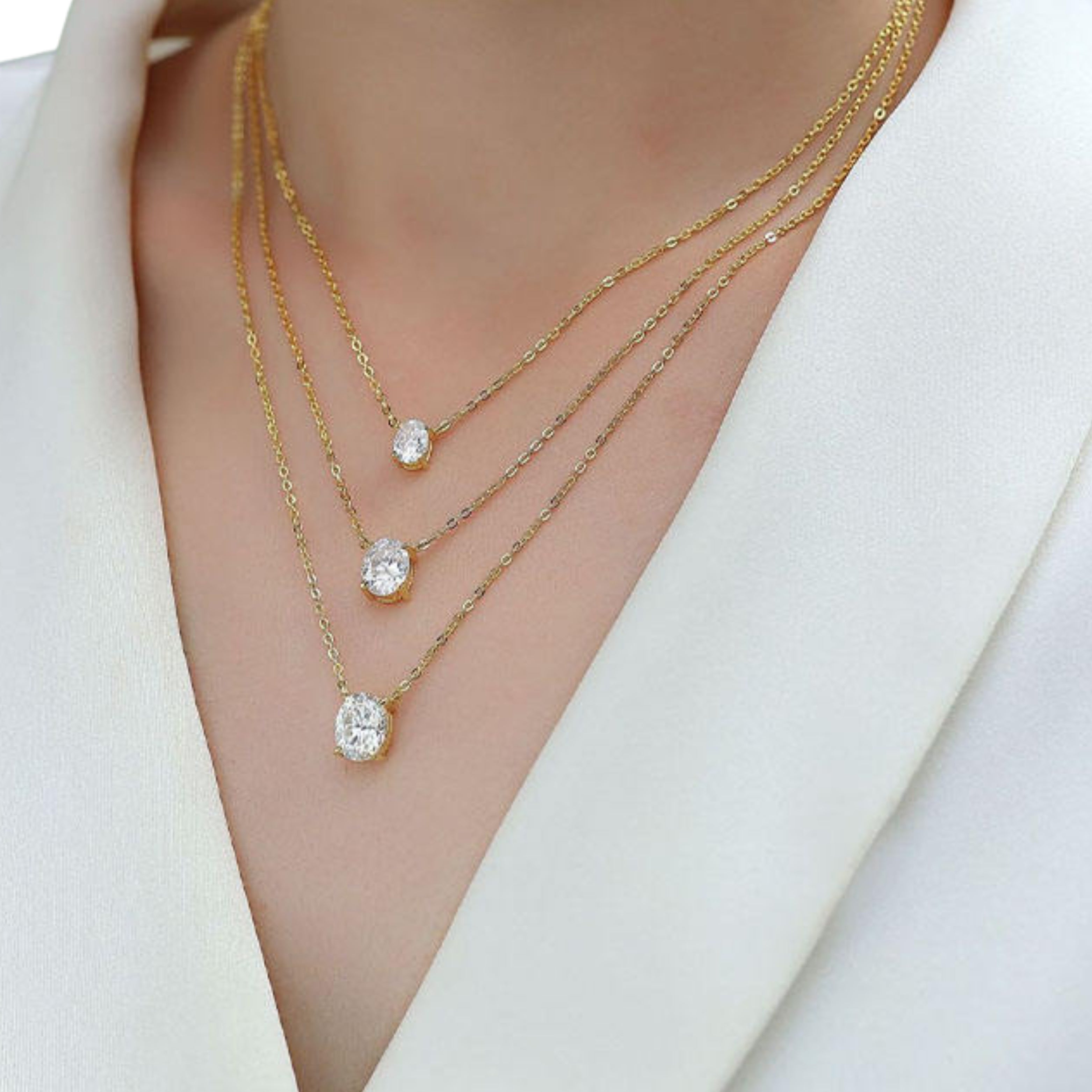 Dainty Pendant Necklace Oval | Lab Grown Diamond | 14K Yellow Gold Minimal Design