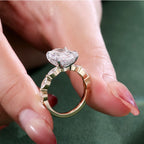 Modern Oval Cut Hidden Halo Half Eternity Ring | Lab Grown Diamond | 14K Yellow Gold