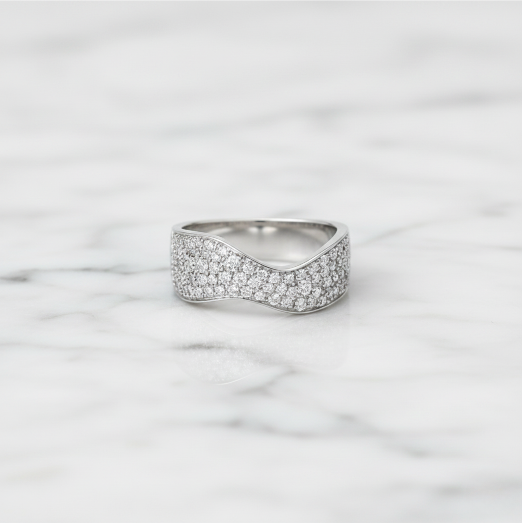 Wavy Pavé Ring Wide Curve Band | Lab Grown Diamond | 14K Yellow Gold