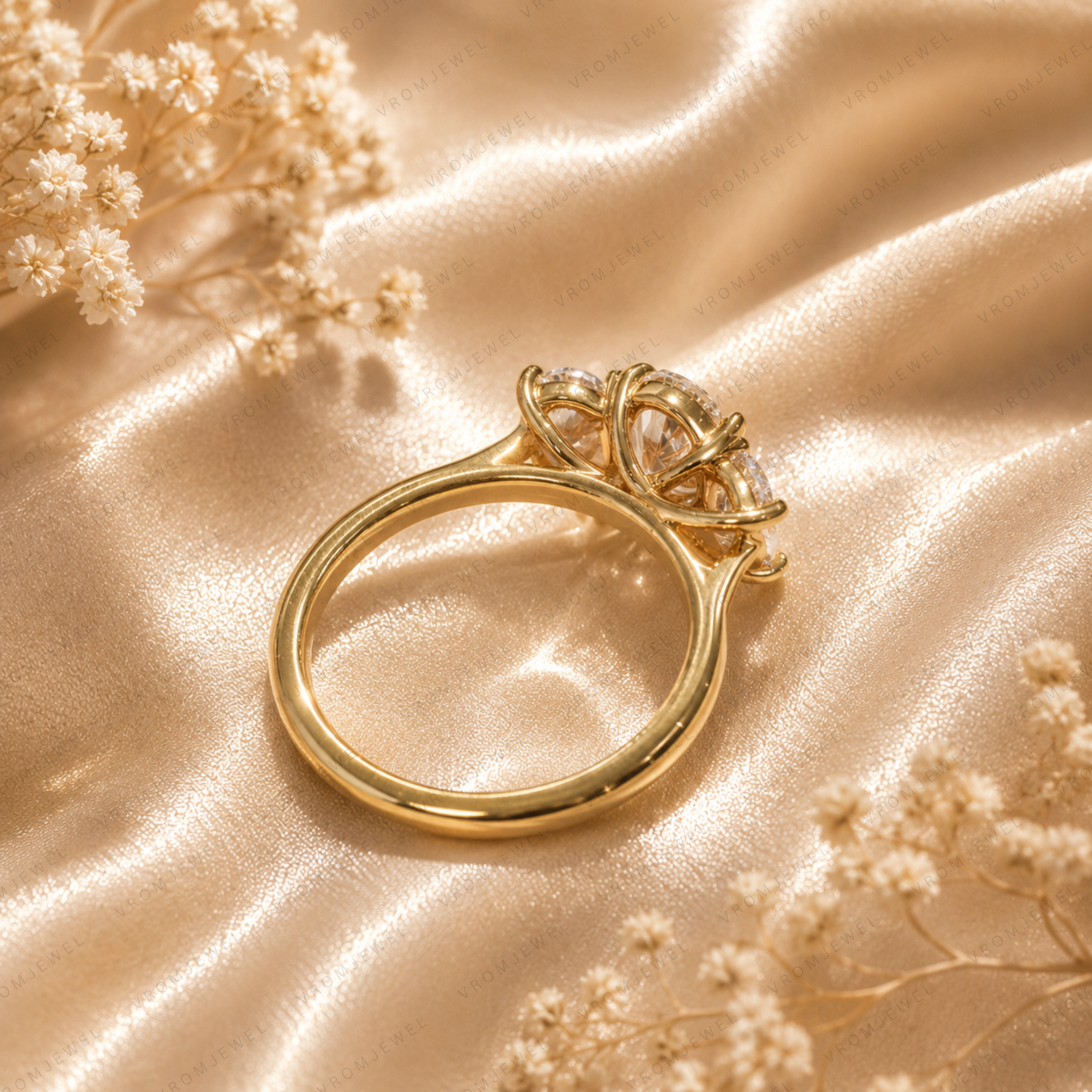 Three Stone Oval Engagement Ring | Lab Grown Diamond | 14K Yellow Gold Classic Bridal Ring