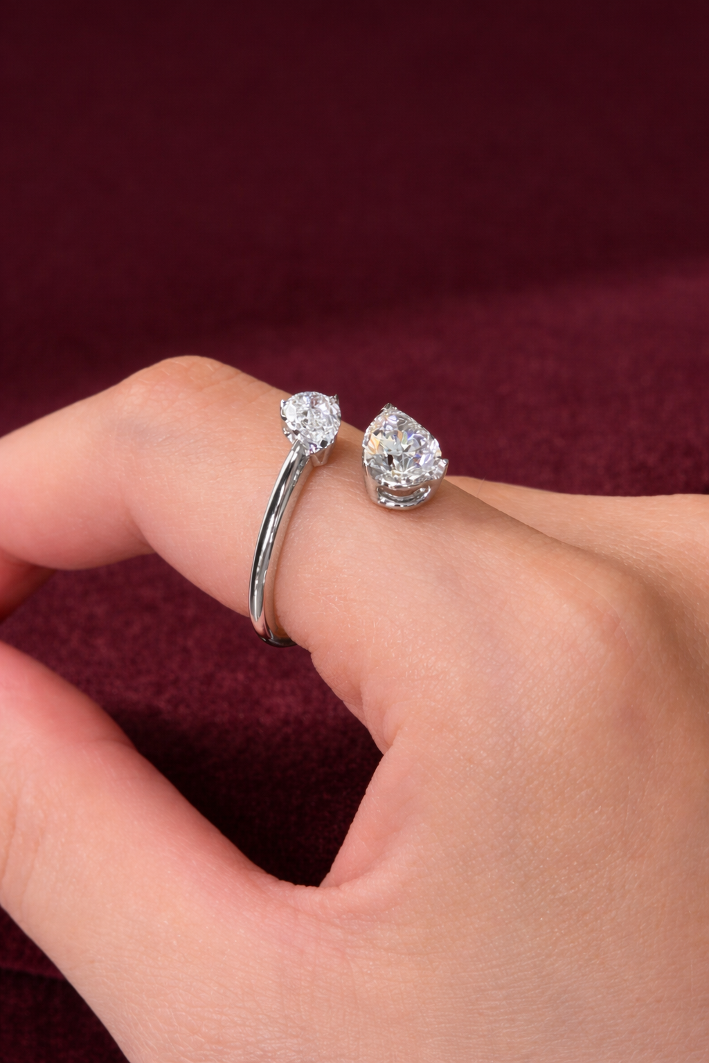 Pear Diamond Open Ring, Double Pear Diamond Ring, Minimalist Pear Diamond Engagement Ring, Modern Open Diamond Ring, Toi et Moi Style Ring