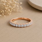 Round Lab Grown Diamond Half Eternity Wedding Band in Solid 14K Gold
