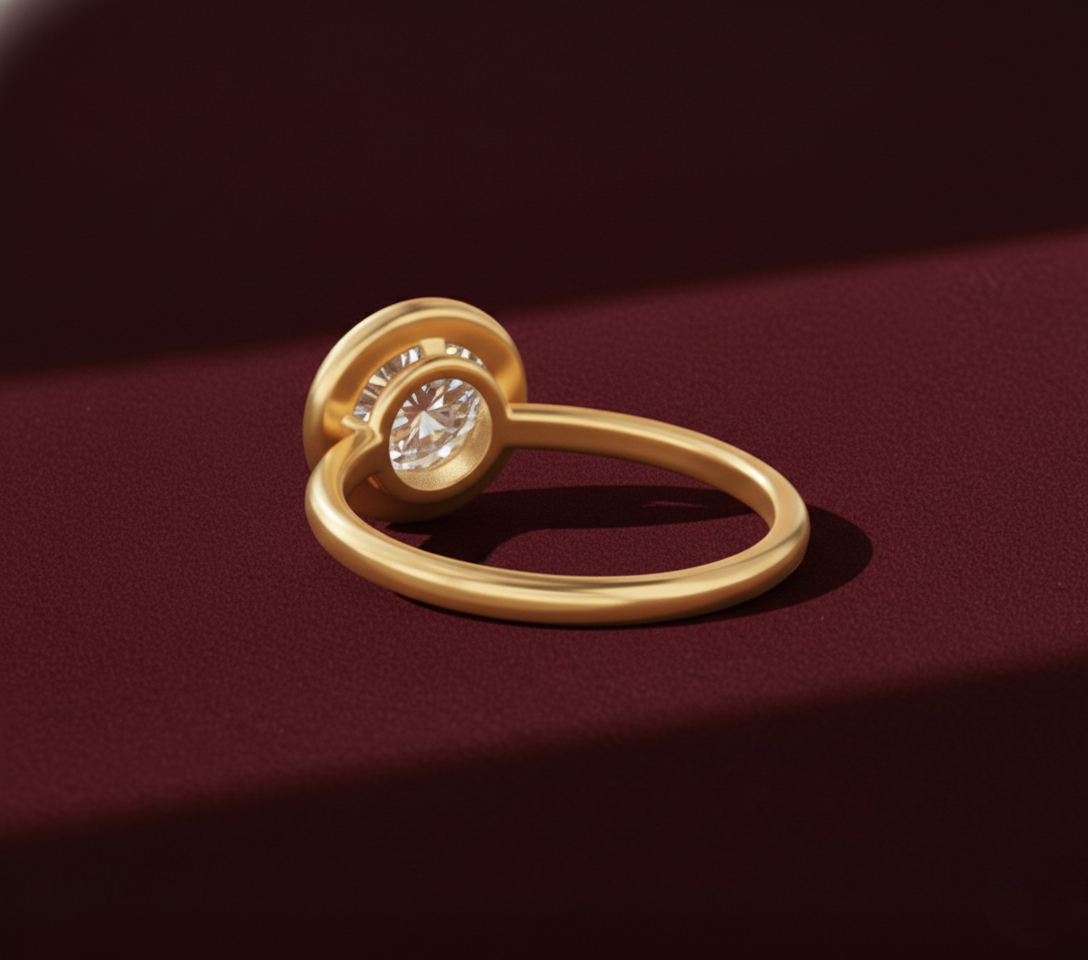 Portuguese Cut Lab Grown Diamond Ring, Bezel Set Round Engagement Ring, 14K Yellow Gold Solitaire Ring, Statement Diamond Ring,IGI Certified