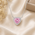 Pink Heart Lab Grown Diamond Necklace, Heart Halo Pendant Necklace, Pink Diamond Necklace, Solid Gold Heart Necklace, Romantic Gift for Her