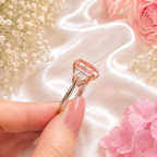 Pink Oval Lab Grown Diamond Engagement Ring, 3.00 Carat Pink Diamond Ring, Half Moon Diamond Side Stones, Three Stone Ring, 10K 14K 18K Gold
