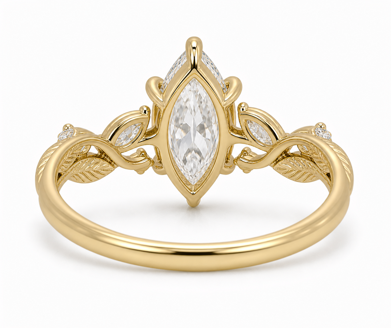 Marquise Diamond Nature Inspired Ring, Marquise Lab Grown Diamond Ring, Floral Diamond Engagement Ring, Leaf Inspired Gold Ring, Unique Ring