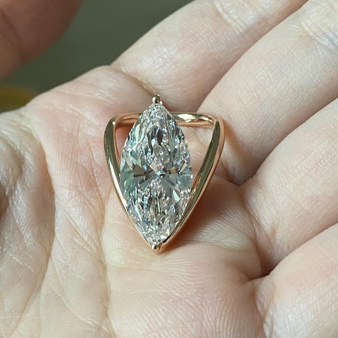 Marquise Cut Solitaire Ring | Lab Grown Diamond | 14K Yellow Gold