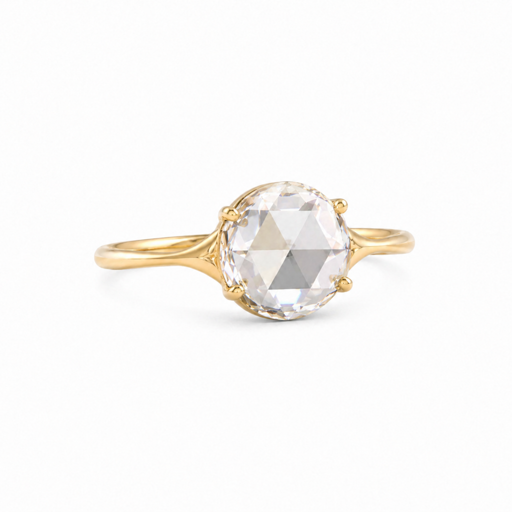 Rose Cut Lab Grown Diamond Minimalist Ring | 1 CT | Tapered Thin Band | Elegant Solitaire Ring | 14k Solid Gold