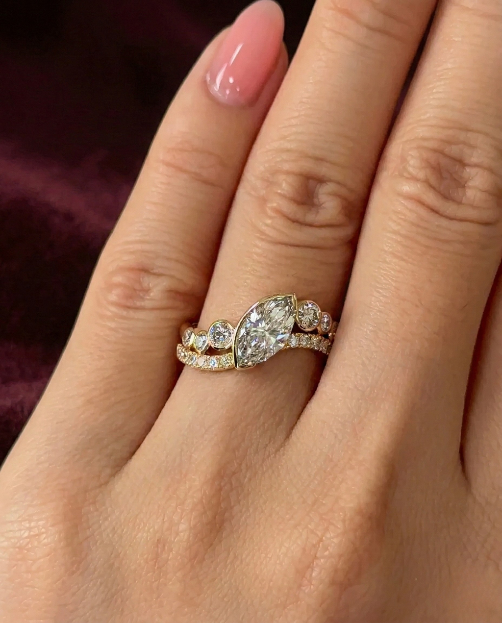 Marquise Lab Grown Diamond Engagement Ring with Round Side Diamonds, Marquise Halo Diamond Ring, 14K Yellow Gold Statement Ring, IGI Certi