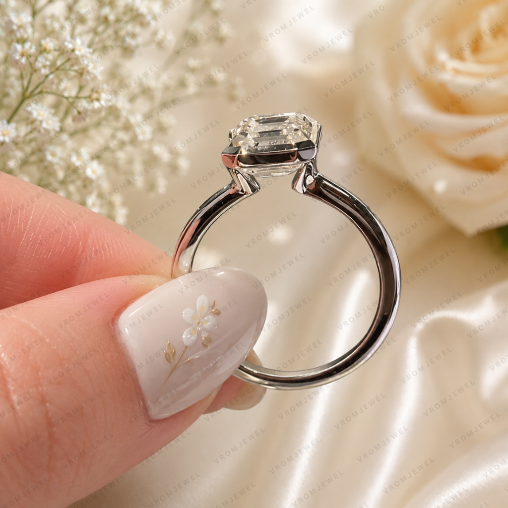Asscher Cut Lab Grown Diamond Solitaire Engagement Ring, IGI Certified, 10K 14K 18K Gold
