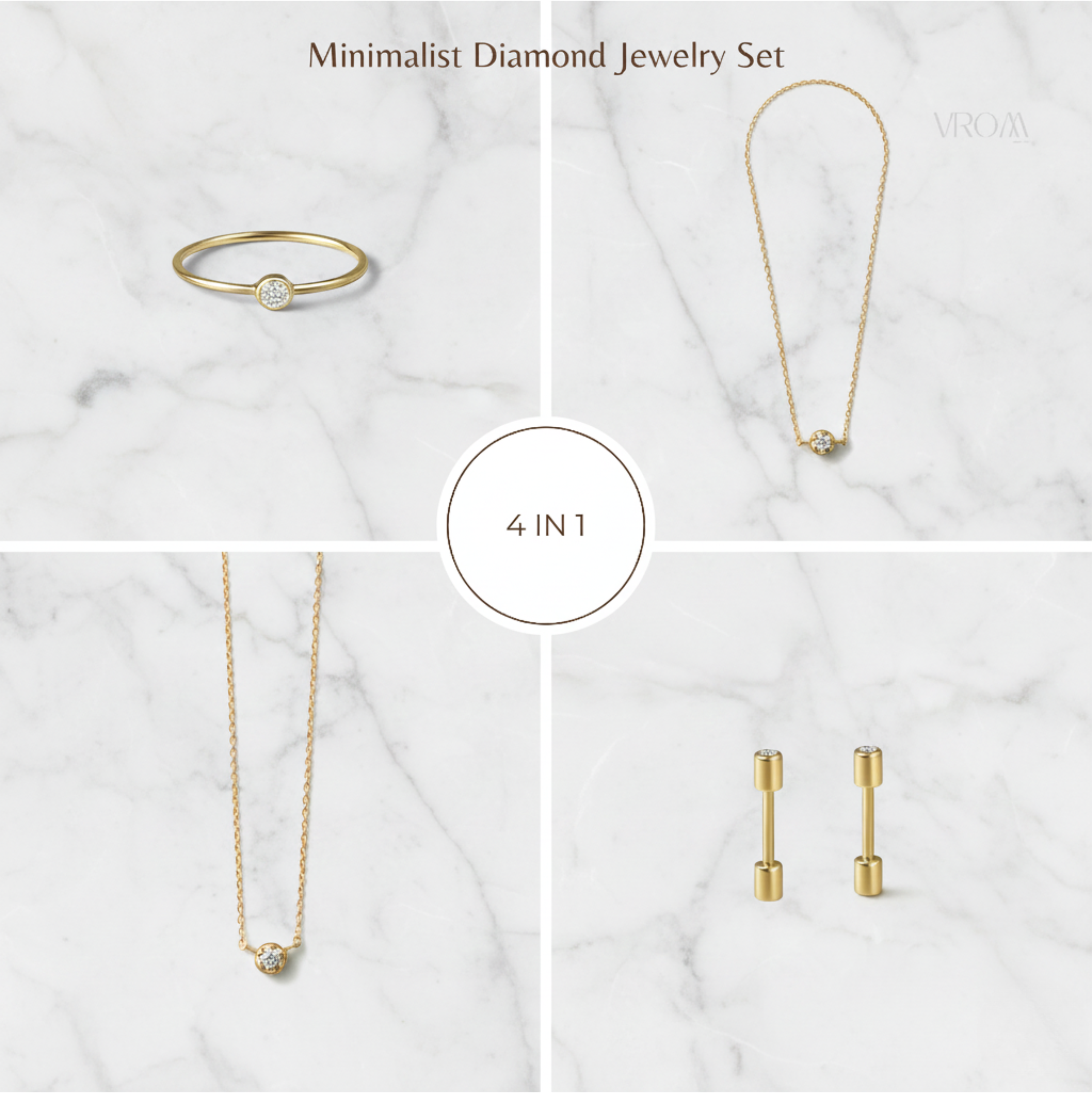 Minimalist Bezel Set Jewelry Set 4 in 1 | Lab Grown Diamond | 14K Yellow Gold