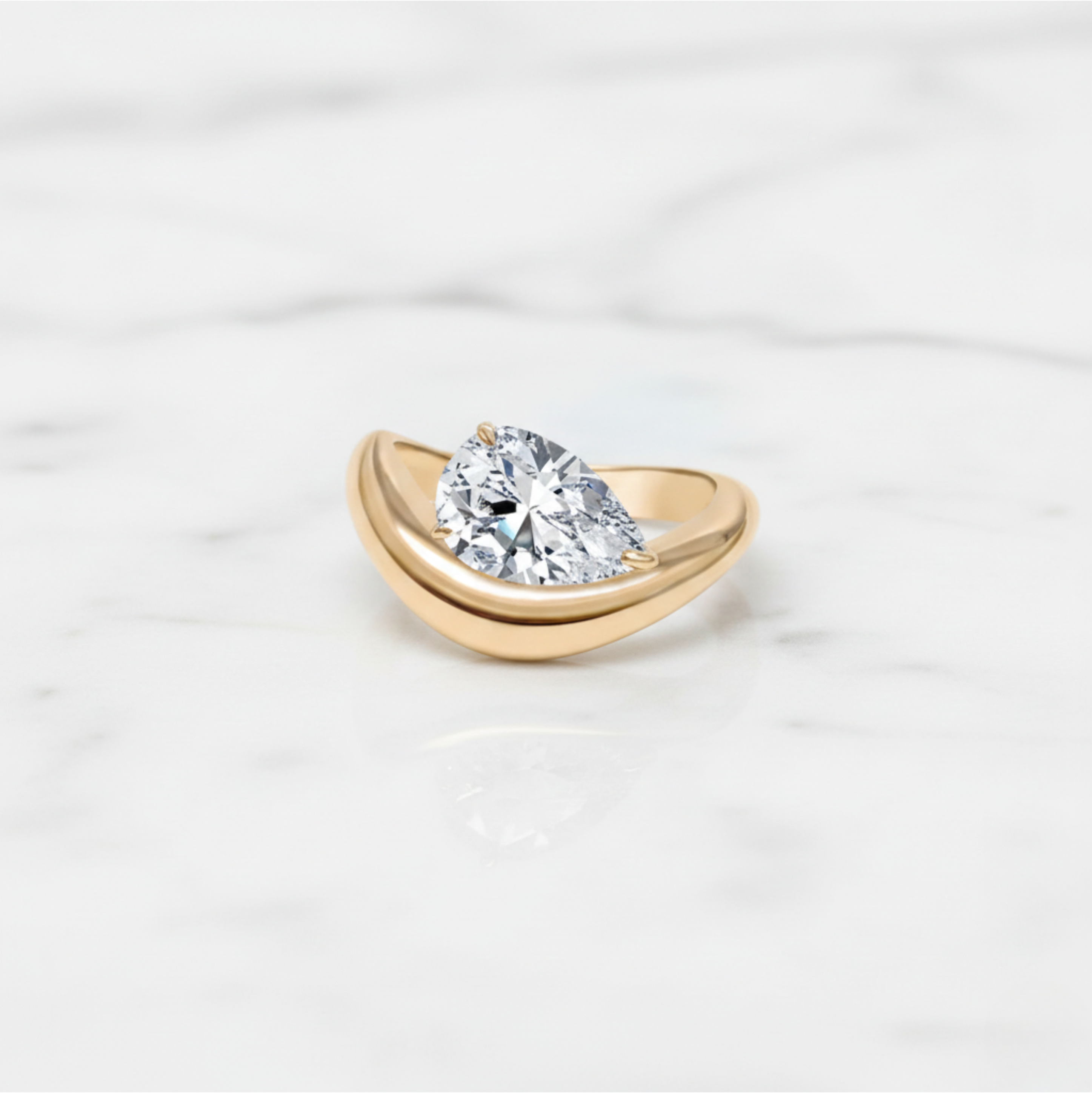 Pear Cut Wrap Twist Ring | Lab Grown Diamond | 14K Yellow Gold Smooth Modern Setting