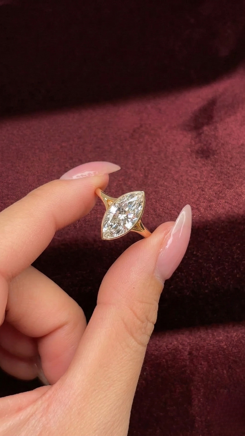Marquise Diamond Bezel Engagement Ring, Marquise Cut Diamond Solitaire Ring, Bezel Set Marquise Diamond Ring,Minimalist Gold Engagement Ring