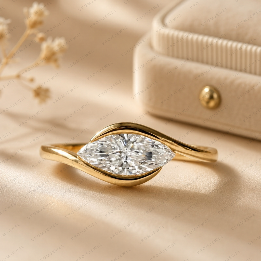 Marquise Diamond Engagement Ring, Marquise Lab Grown Diamond Ring, Solitaire Diamond Ring, Gold Marquise Ring, Minimalist Promise Ring