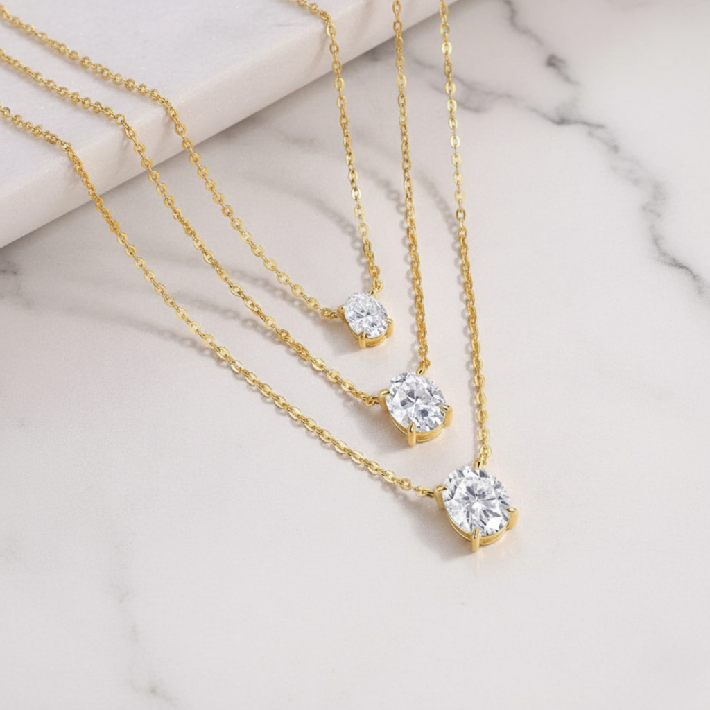 Dainty Pendant Necklace Oval | Lab Grown Diamond | 14K Yellow Gold Minimal Design