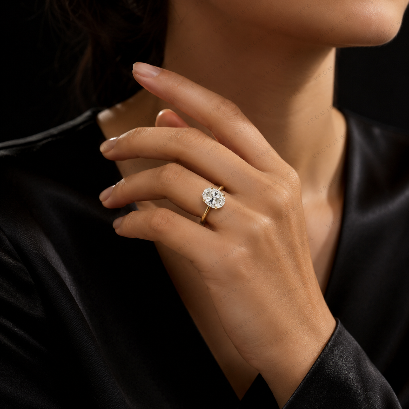 Oval Lab Grown Diamond Solitaire Ring in Handmade Solid 14K Gold