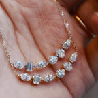 Dainty Floating Mixed Shape Necklace | Lab Grown Diamond | 14K Yellow Gold Minimalist Pendant