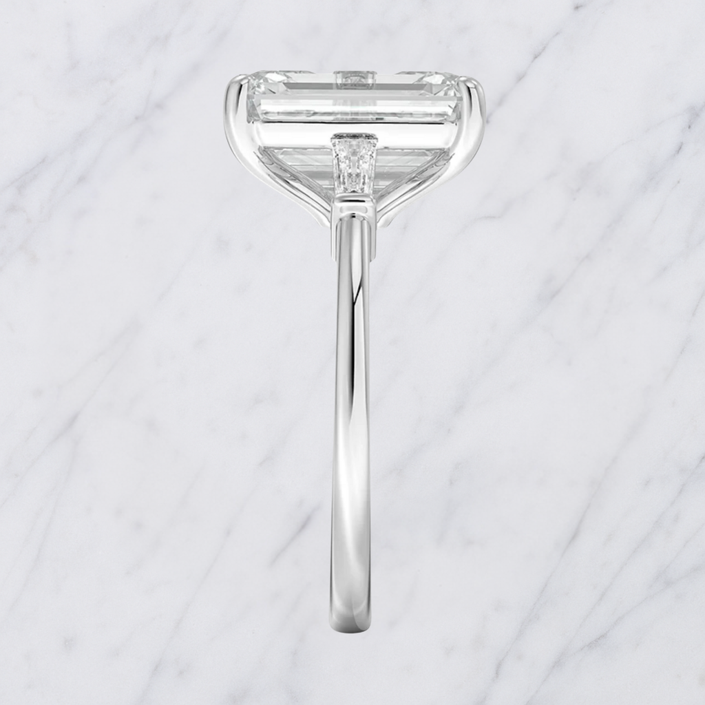 Emerald Cut Lab Grown Diamond Engagement Ring with Tapered Baguette Accents