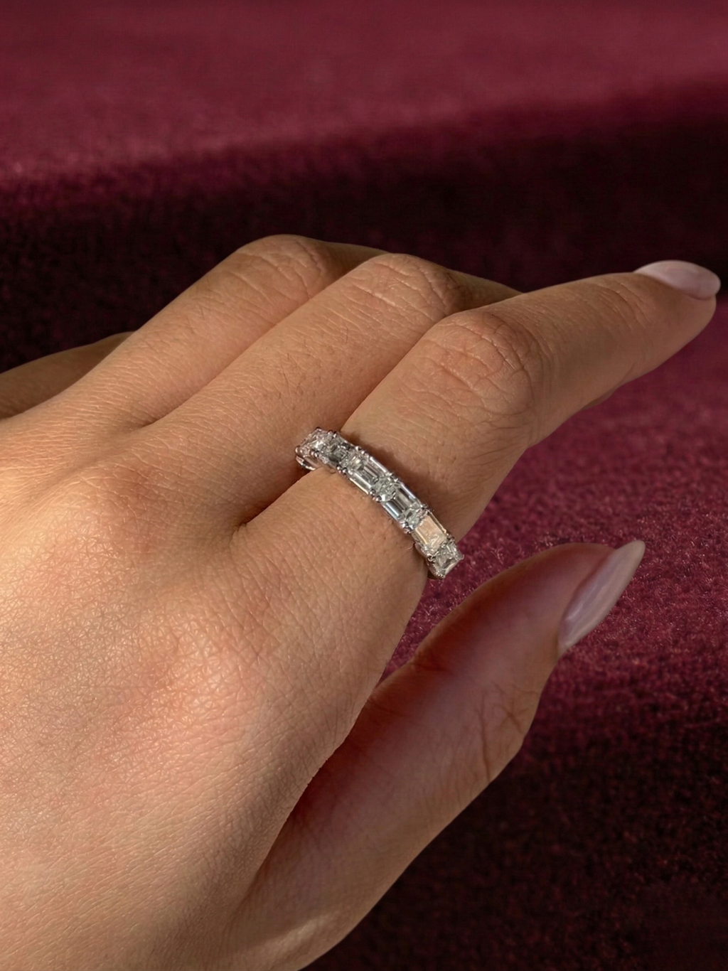 East West Emerald Cut Lab Grown Diamond Half Eternity Band, 2.31 Carat Emerald Diamond Wedding Band, East West Diamond Anniversary Ring