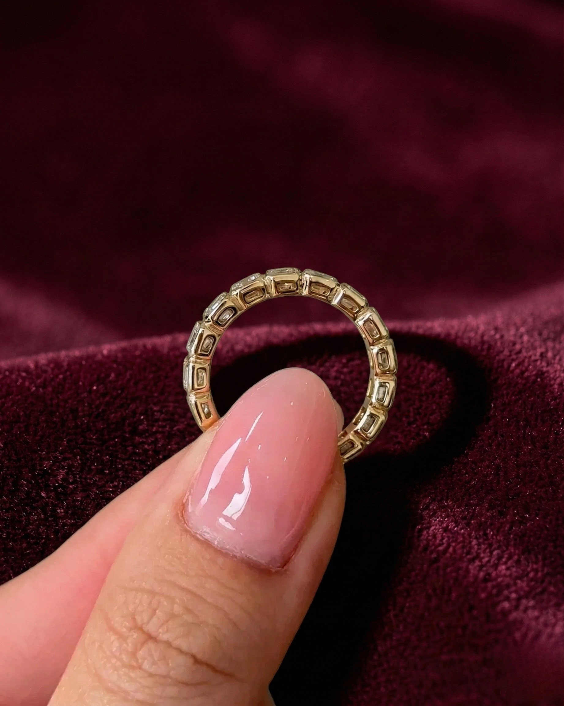Asscher Cut Diamond Half Eternity Band, Bezel Set Asscher Diamond Wedding Band, Stackable Diamond Ring, Anniversary Diamond Band