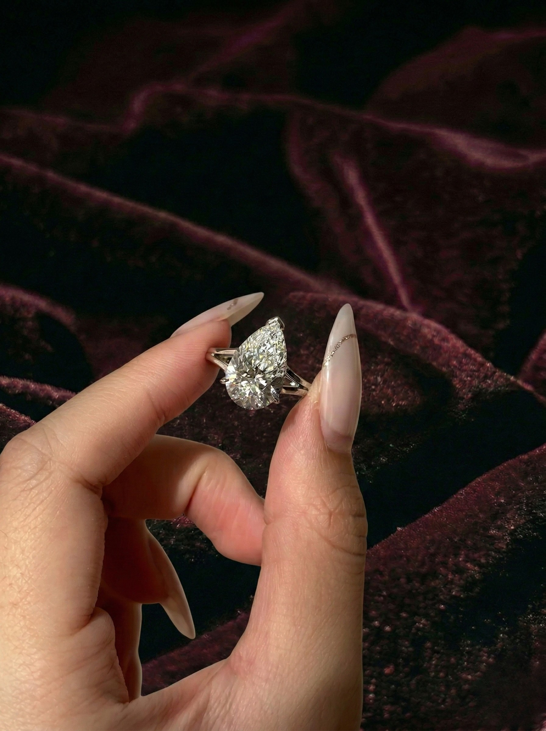 5 Carat Pear Lab Grown Diamond Engagement Ring, Pear Solitaire Diamond Ring, 14K White Gold Statement Ring, IGI Certified