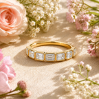 Emerald Cut Lab Grown Diamond Wedding Band: East-West Bezel Set