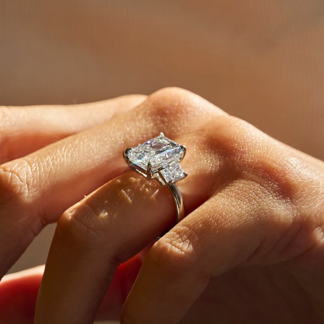 Elegant Radiant 3 Stone Engagement Ring | Lab Grown Diamond | 14K Yellow Gold Classic Style
