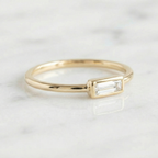 East West Baguette Bezel Set Ring | Lab Grown Diamond | 14K Yellow Gold Minimalist Band