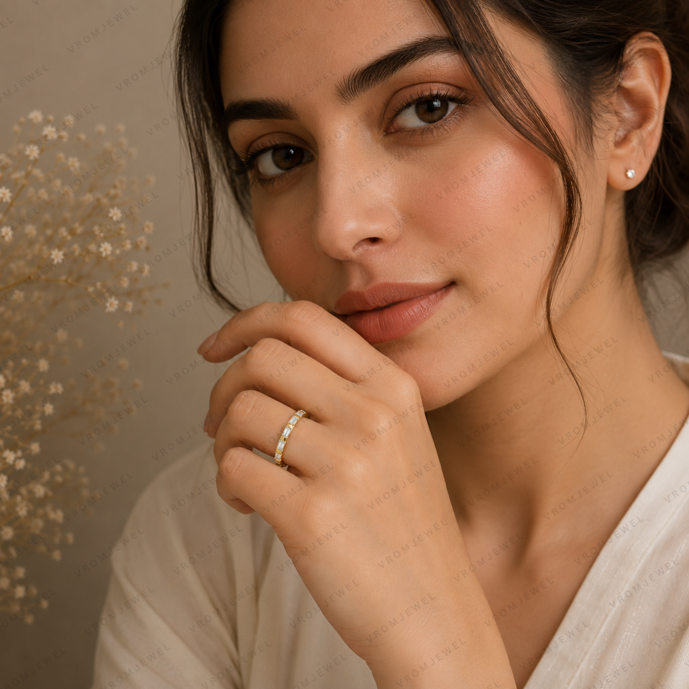 Baguette Lab Grown Diamond Wedding Band: Minimalist Half Eternity Stacking Ring